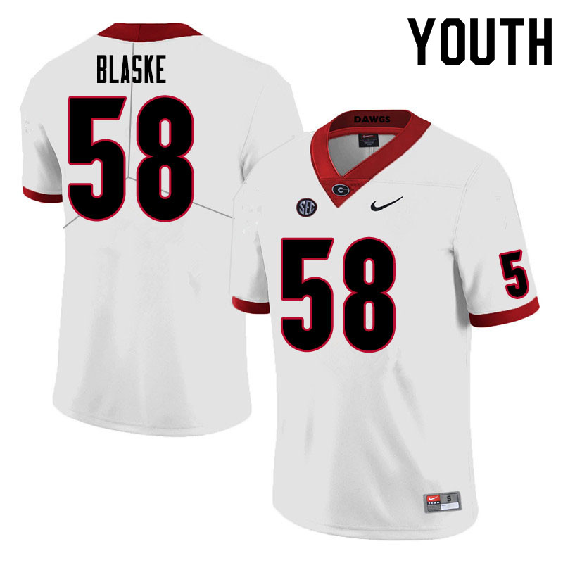 Youth #58 Austin Blaske Georgia Bulldogs College Football Jerseys Sale-White